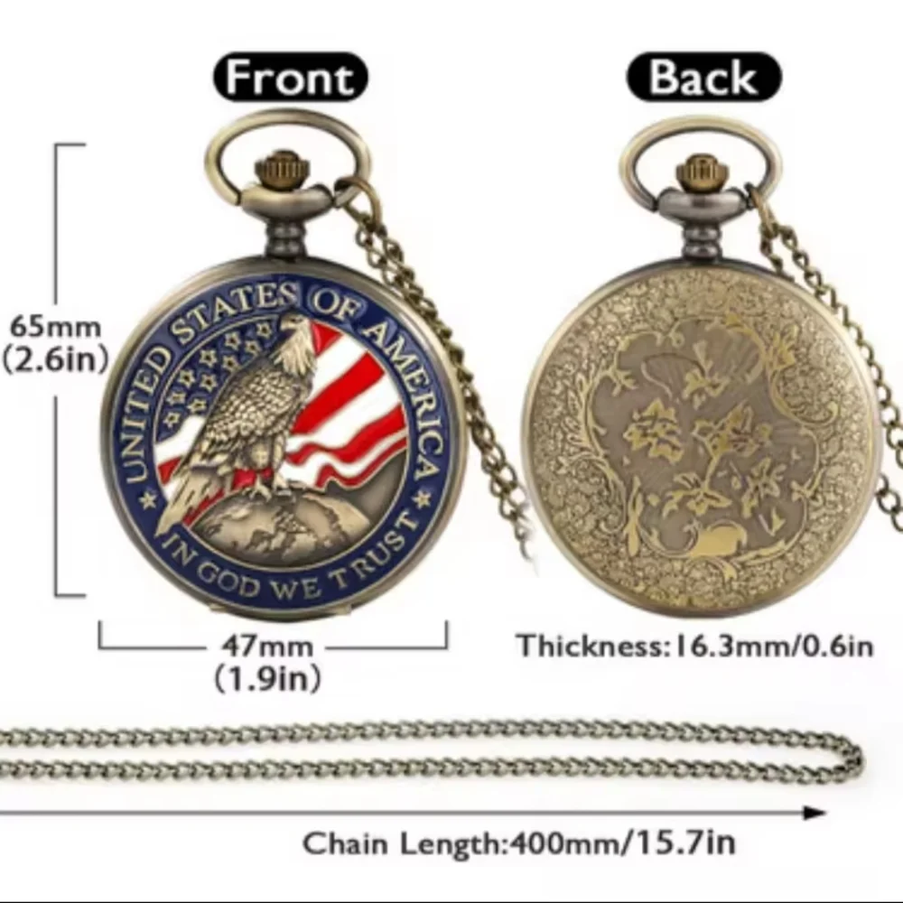 Patriotic Pocket Watch with Eagle Design‎